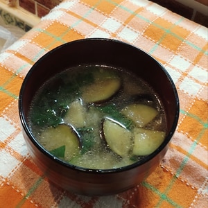 チンゲン菜と茄子のお味噌汁